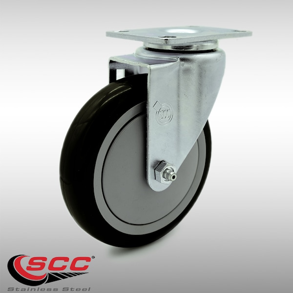 5 Inch SS Black Polyurethane Wheel Swivel Top Plate Caster